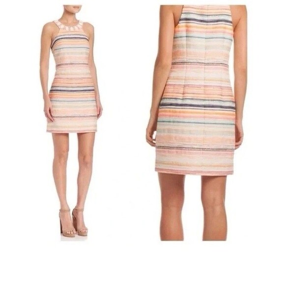 TRINA TURK MultiColor Aptos Jacquard Striped Beaded Neck Mini Dress Size 4 - Picture 1 of 8